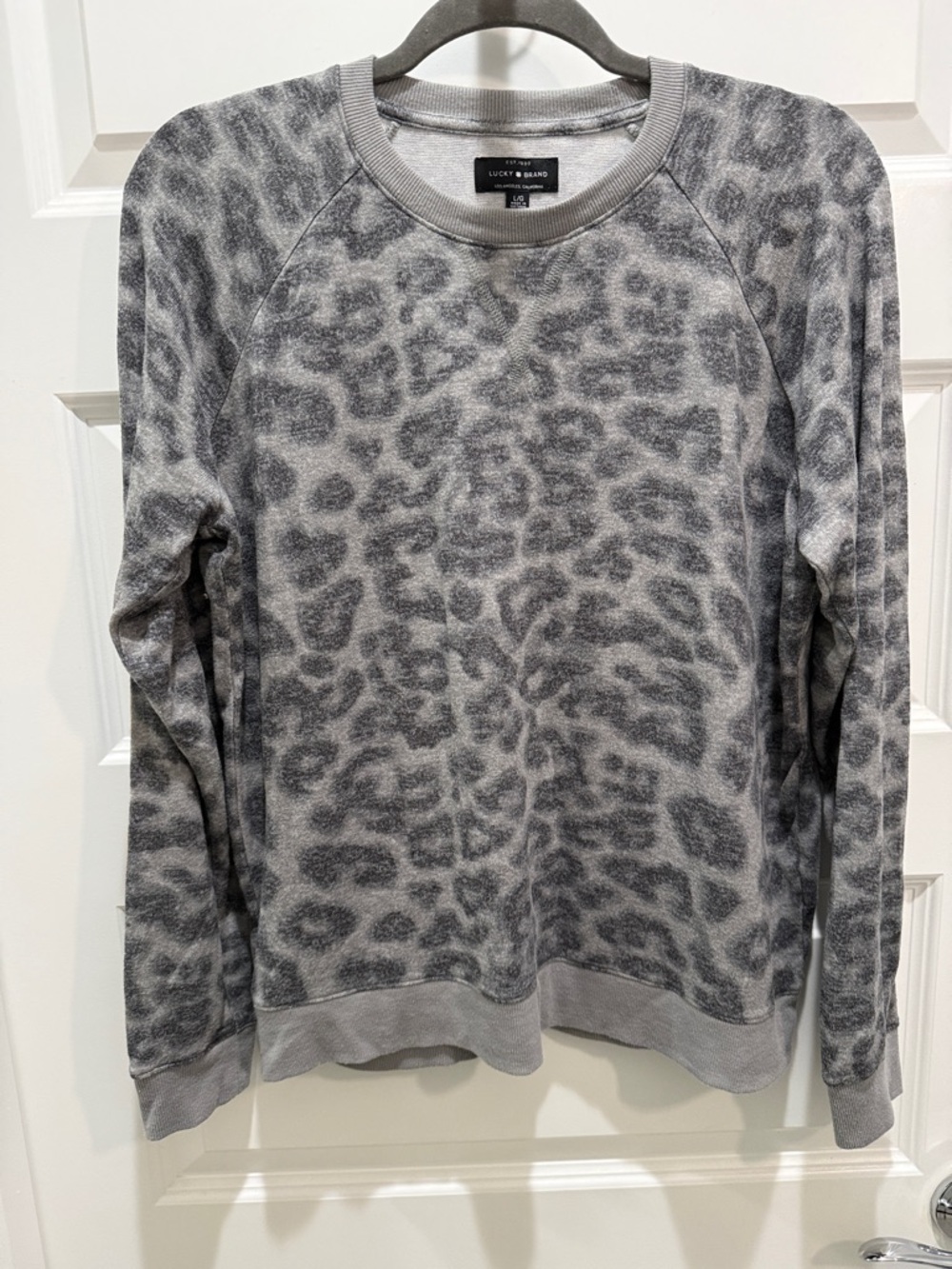 Lucky Brand Women’s Gray Leopard Crewneck Sweater